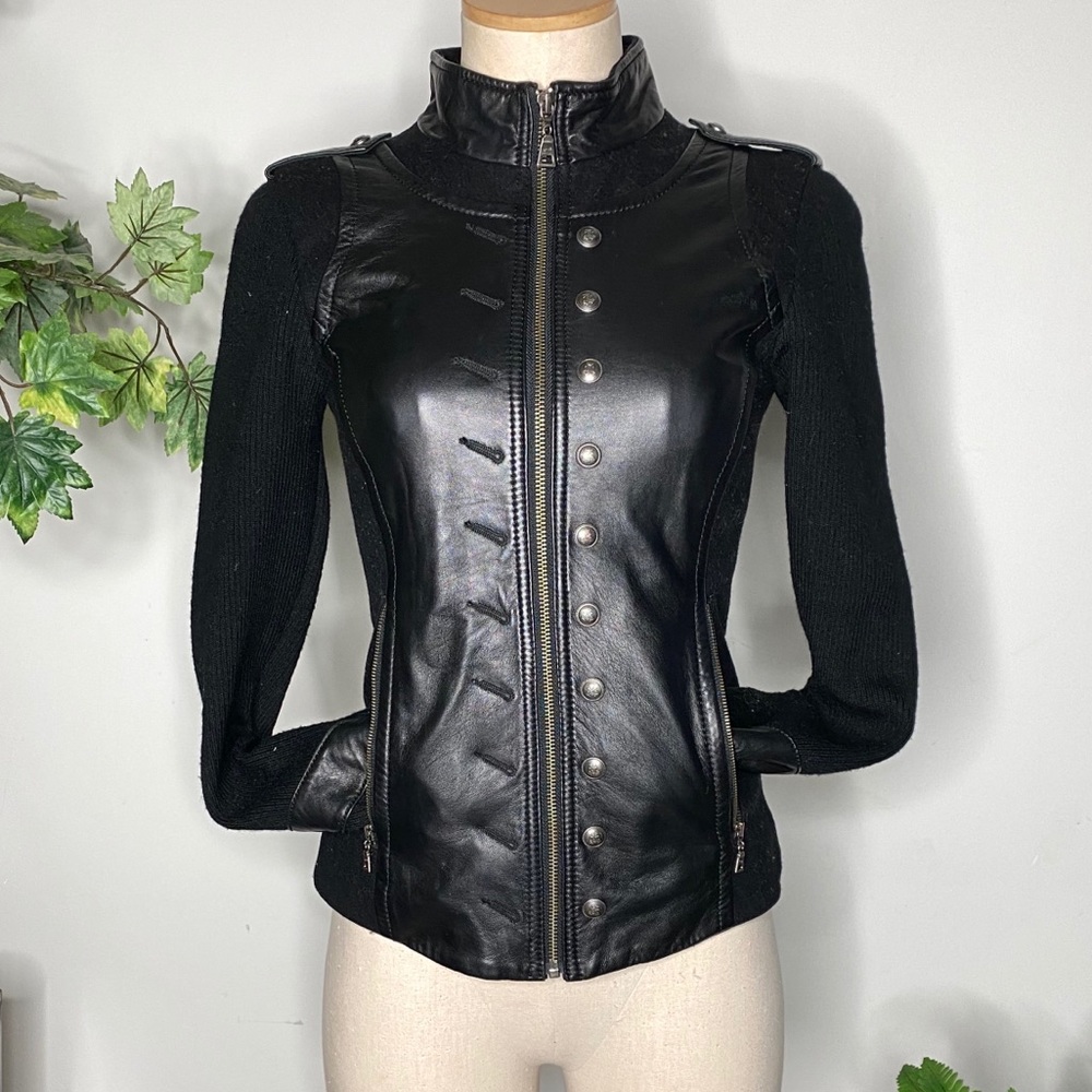 Danier Premium Black Leather & Wool Jacket XXXS